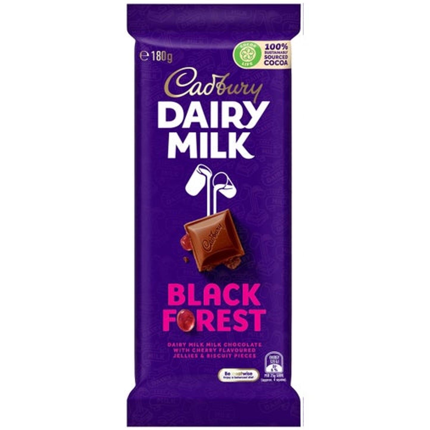 Cadbury Dairy Black Forest Tablet bar 180g Box of 15 AUSTRALIA