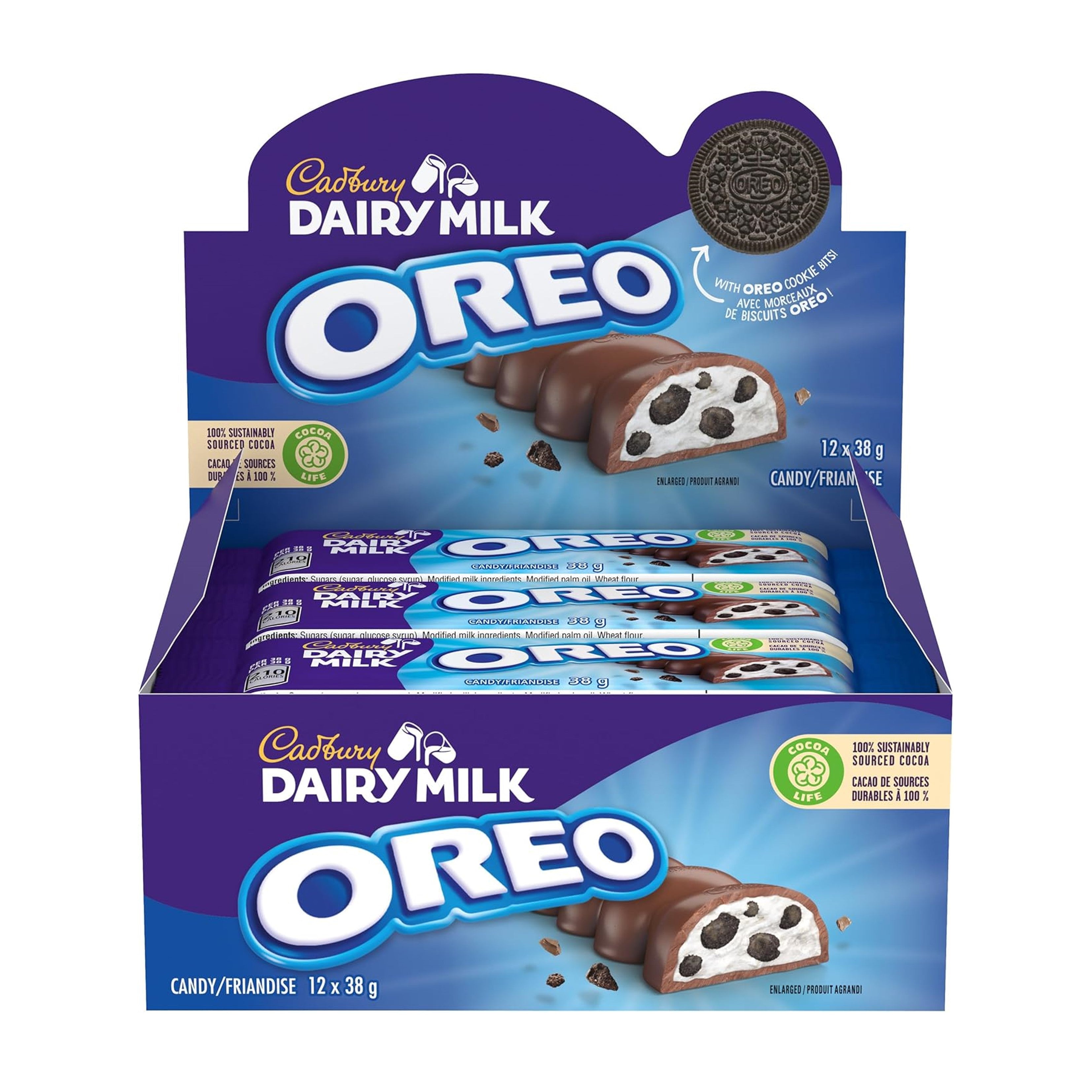 Cadbury Dairy Milk Oreo Chocolate Bar Box Of 12 CANADA FDA APPROVED cadbury-dairy-milk-oreo-chocolate-bar-box-of-12-canada-fda-approved
