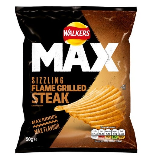 Lays-Walkers Max sizzling flame grilled steak Potato chips 50g UNITED KINGDOM