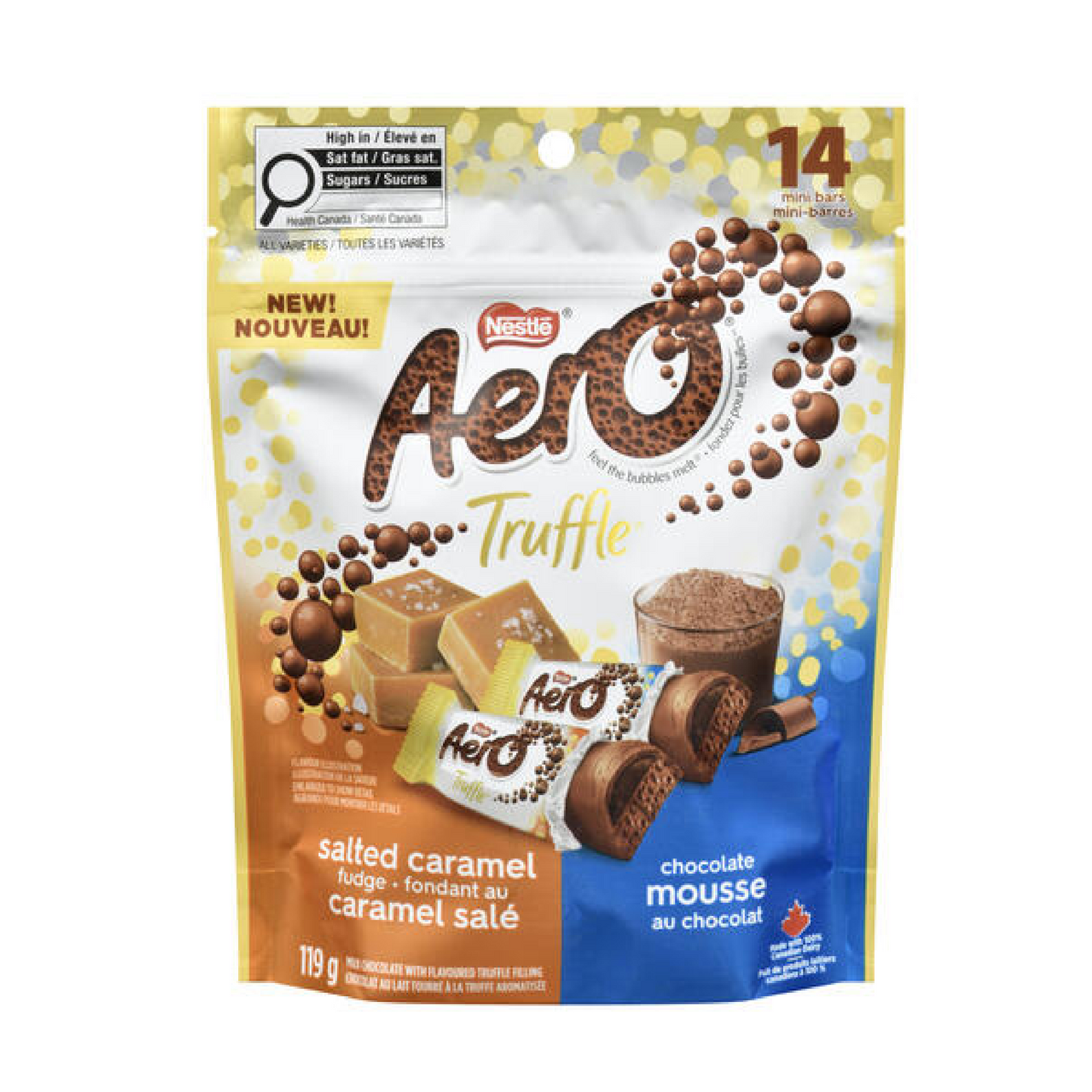 Nestlé Aero Truffles Salted Caramel Fudge & Chocolate Mousse Pouch 119g CANADA (FDA APPROVED)